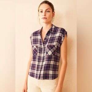 Rails Plaid Short Sleeve Button Front Top